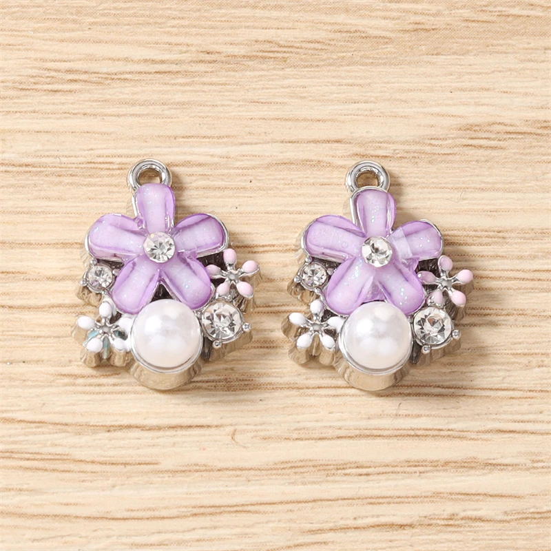 5 Stück 14 x 18 mm zarte Kristall-Metall-Blumenanhänger für die Herstellung von Ohrringen, Halsketten, Armbändern, DIY-Handwerk, Schmuckzubehör – Detail 10