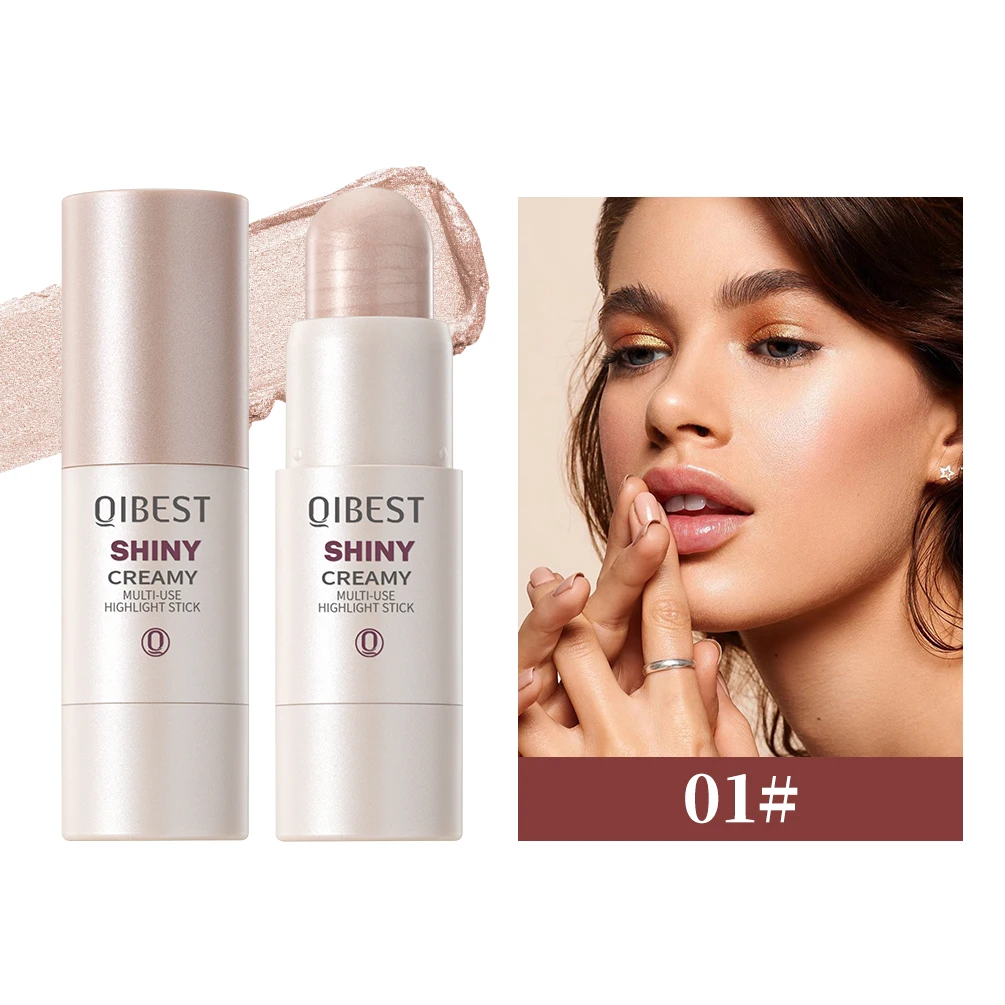 QIBEST 3色 3Dフェイスブライトニングハイライターバー コスメティックフェイスコンターブロンザーシマーハイライタースティックコンシーラークリームメイクアップ