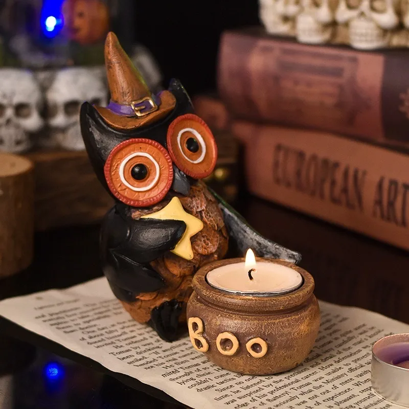 

Gothic Owl Candle Holder | Creative Halloween Home Decor | Cute Cartoon Owl Statue | Festive Desk Ornament for Party & Fireplace
