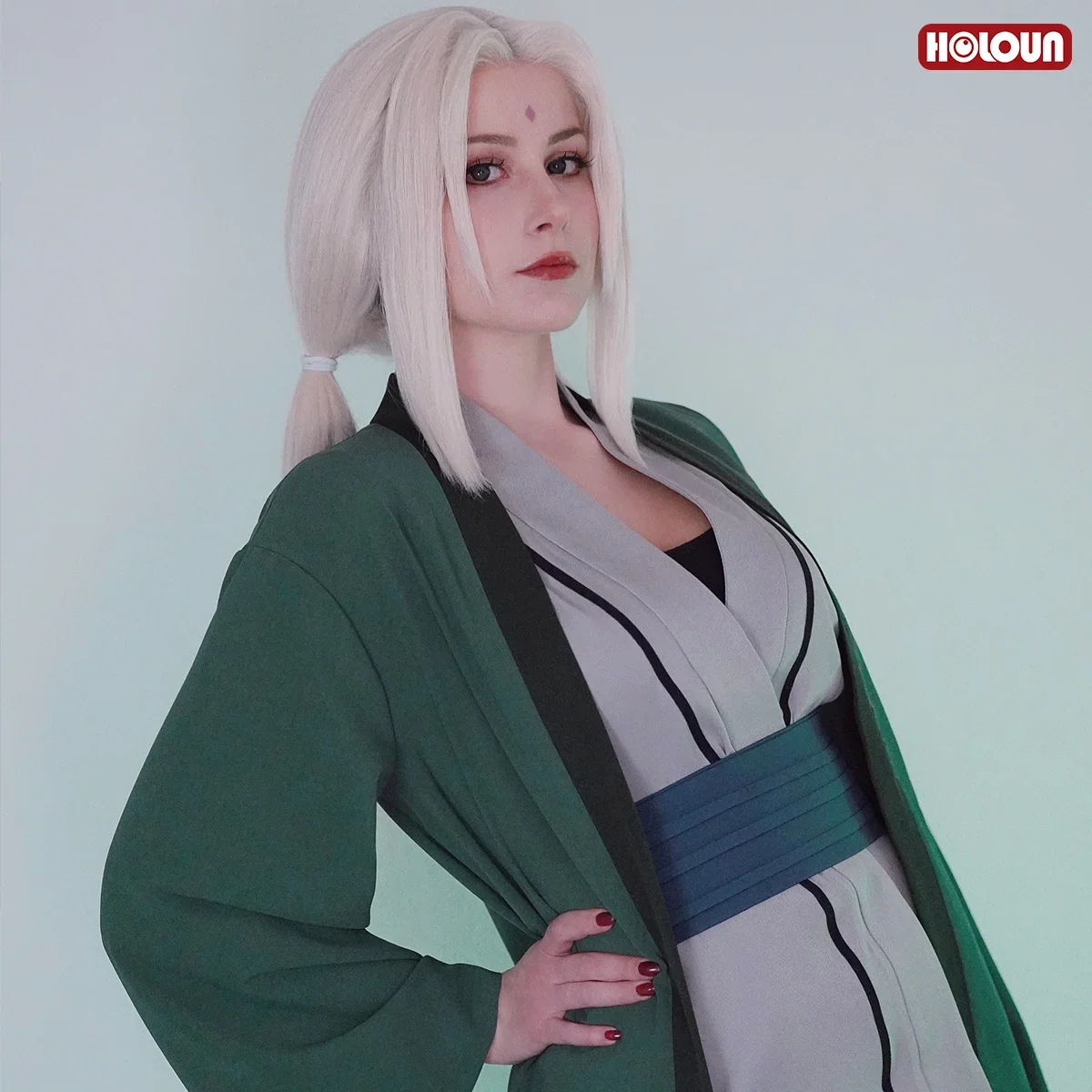 Image of 2026 Tsunade Anime Cosplay Kostüm Perücke Halloween Weihnachten Konvention Stickerei Haori Top Hose Gürtel