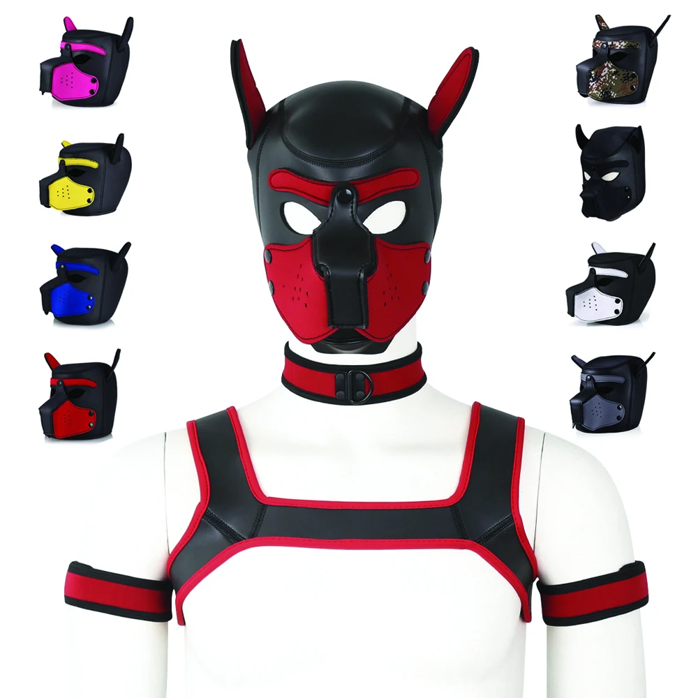Topeng Kepala Anjing Ukuran XL Bahan PU Baru, Penutup Wajah Penuh untuk Cosplay Fetish, Kostum Seksi untuk Pria Wanita, Pesta Halloween