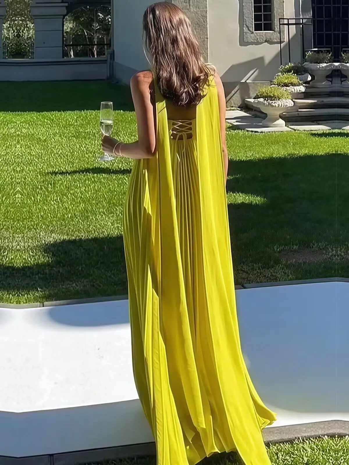 فساتين وصيفة الشرف طويلة من الشيفون من KIVARY للنساء مطوي بدون حمالات فستان سهرة رسمي طويل مع وشاح طويل #5