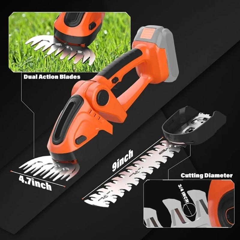 2-in-1 Wireless Garden Trimmer with Grass-Shear Hedge-Trimmer Function, 90Degree Adjustable Cutting for Lawn Edges D2RD