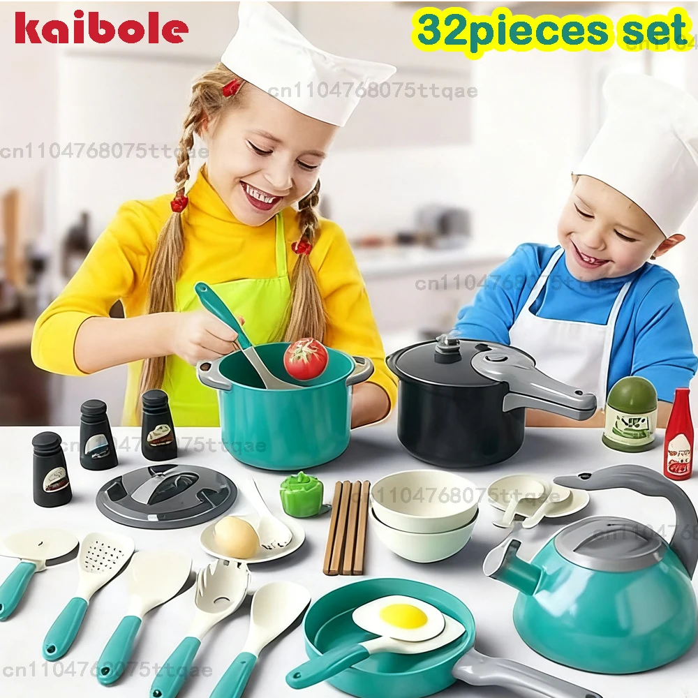 Kinderen Keuken Speelgoed Set 32 Stuks Peuters Pretend Koken Speeltoestel Accessoires Met Potten Pannen Gebruiksvoorwerpen Kookgerei Voedsel Kerstcadeaus