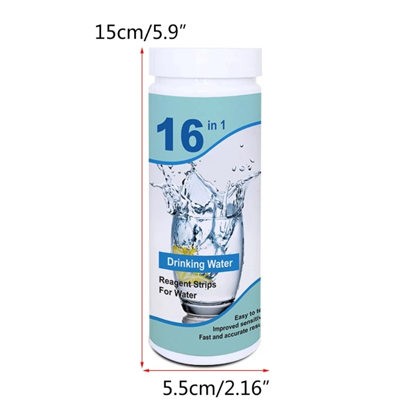 Alat Uji Air Minum 16 In 1 Strip Uji Sensitivitas Tinggi Mendeteksi-pH, Kekerasan, Klorin, Timbal, Besi, Tembaga-Nitrat