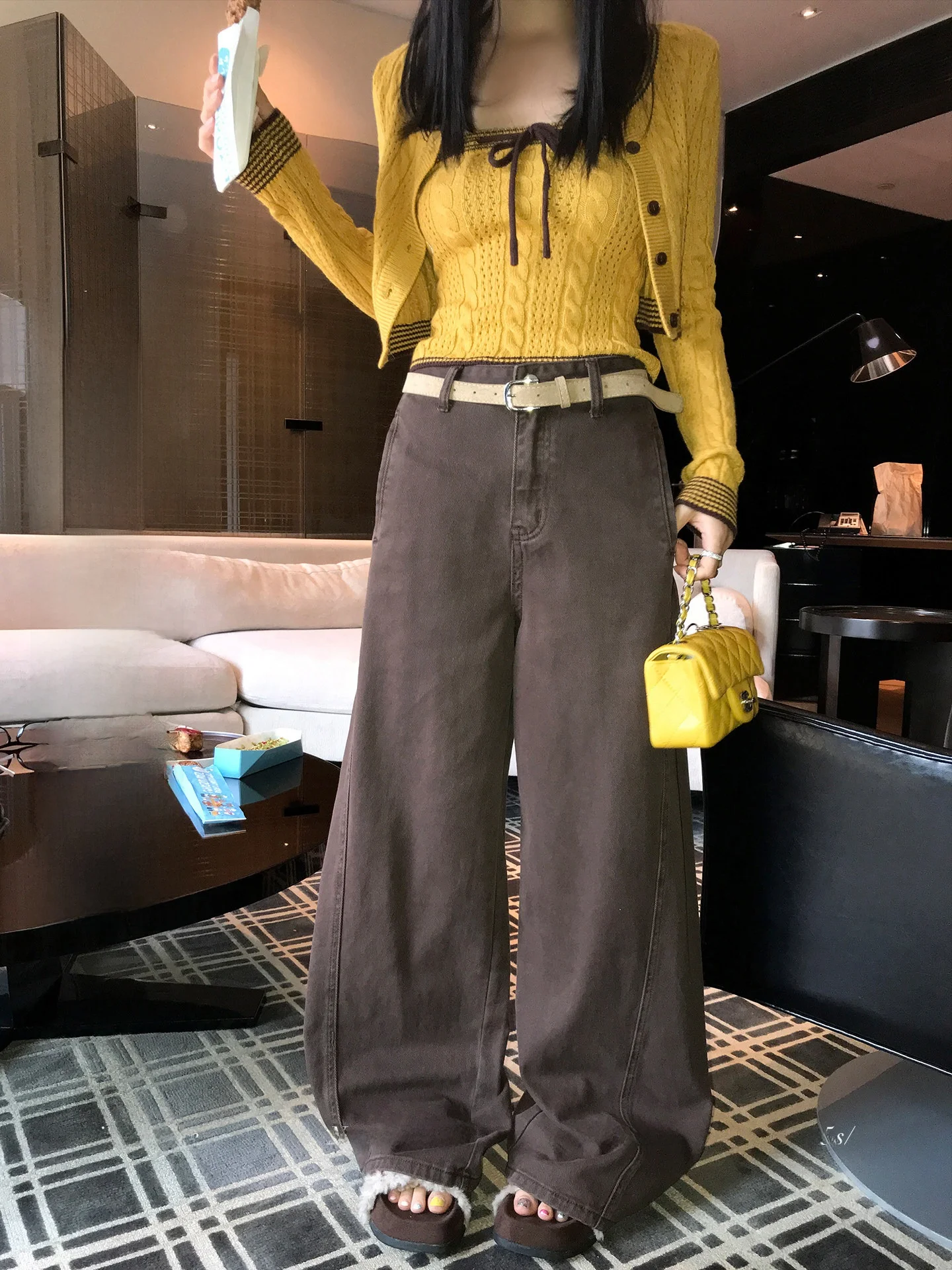 

Брюки LIONE Berlin Know Autumn Casual с широкими штанинами, кофейного цвета, универсальные, свободного кроя, женские, осенне-зимние, повседневные