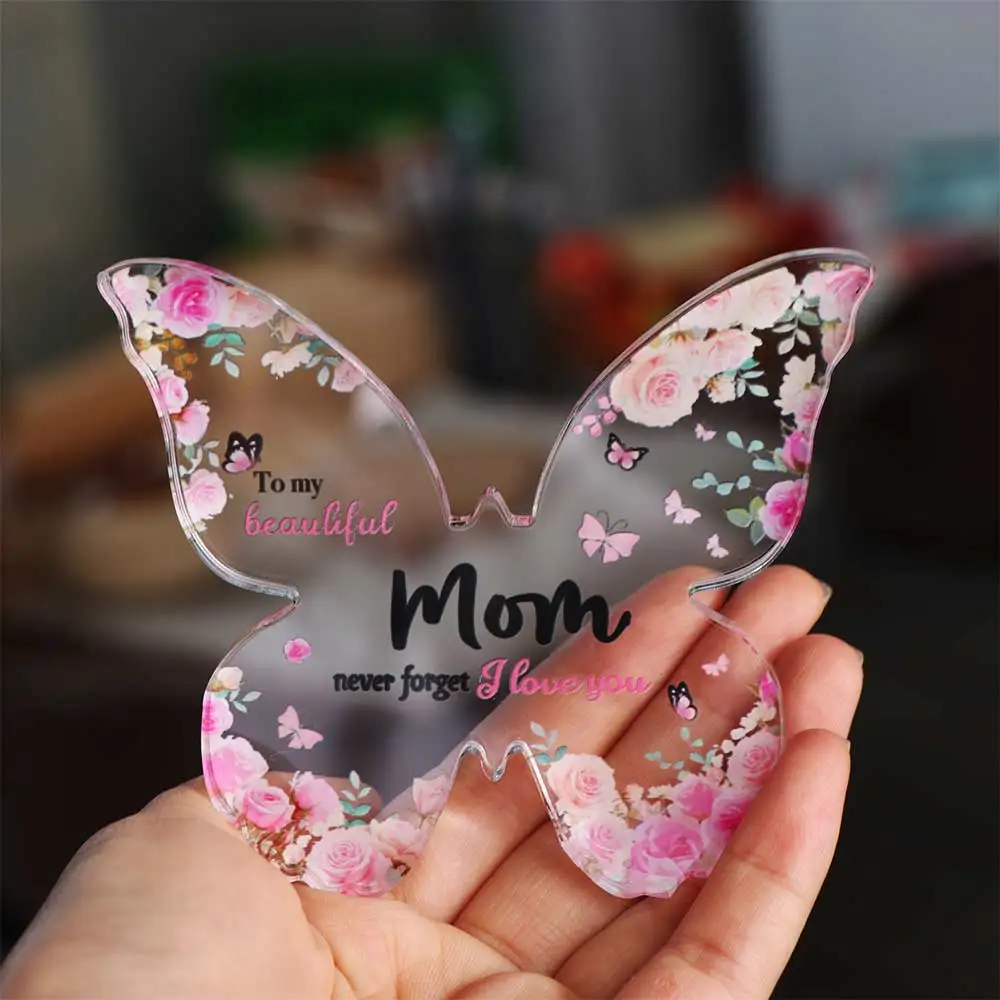 Creative Butterfly-Shaped Acrylic Plaque Acrylic Beautiful Mother's Day Blessings Crafts Decorations Gifts for Mum Mothers Day