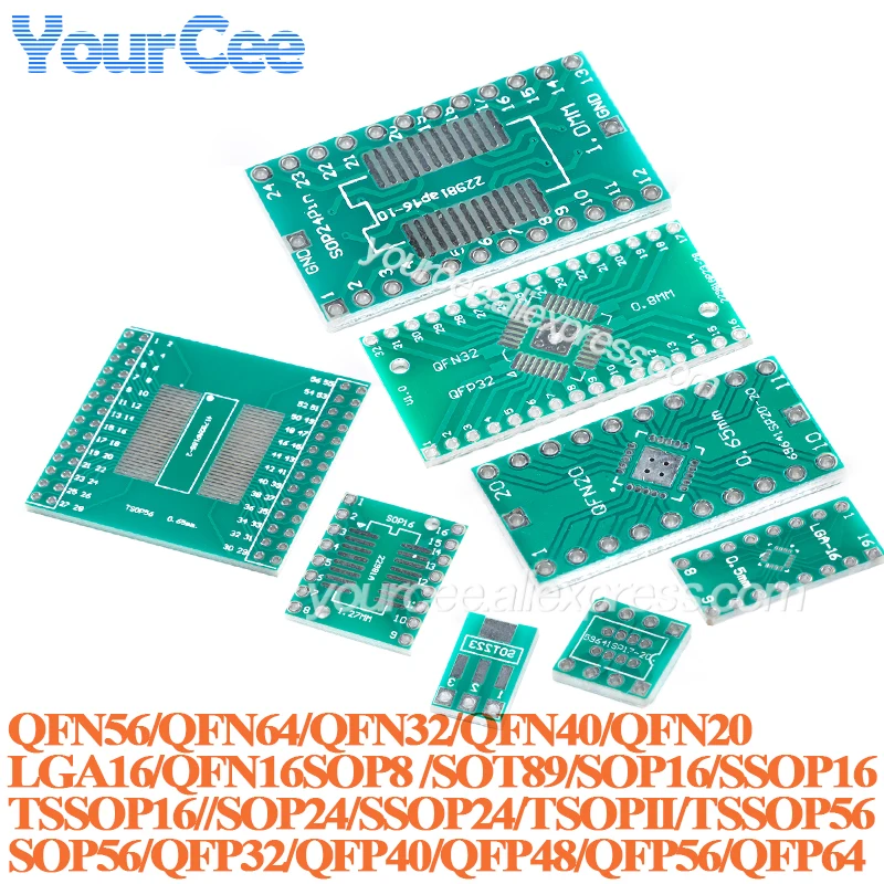 20pcs/1pc QFN32 QFN40 QFN20 LGA16 QFN16 SOP56 QFN48 LGA16 Adapter Board Patch SMD to DIP 0.5mm 0.65mm Spacing Transfer PCB