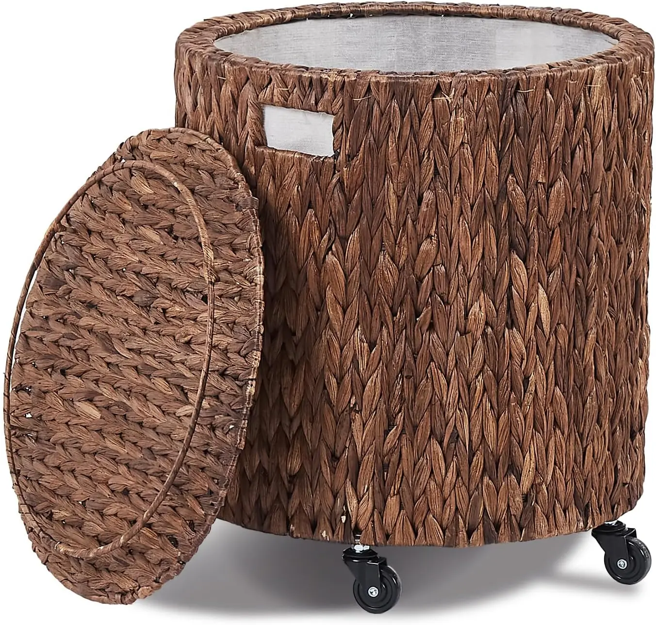 

Vintage Storage Basket, Multi-Purpose Rolling Laundry Basket with Braced Wheels and Lid, Woven Laundry Tub