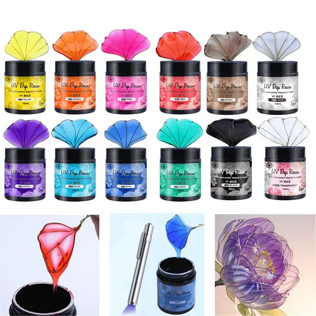 100ml klej żywiczny UV DIP do kwiatów drucianych kolorowy płyn o wysokim połysku utwardzany ultrafioletem kryształowy klej UV tworzenia biżuterii
