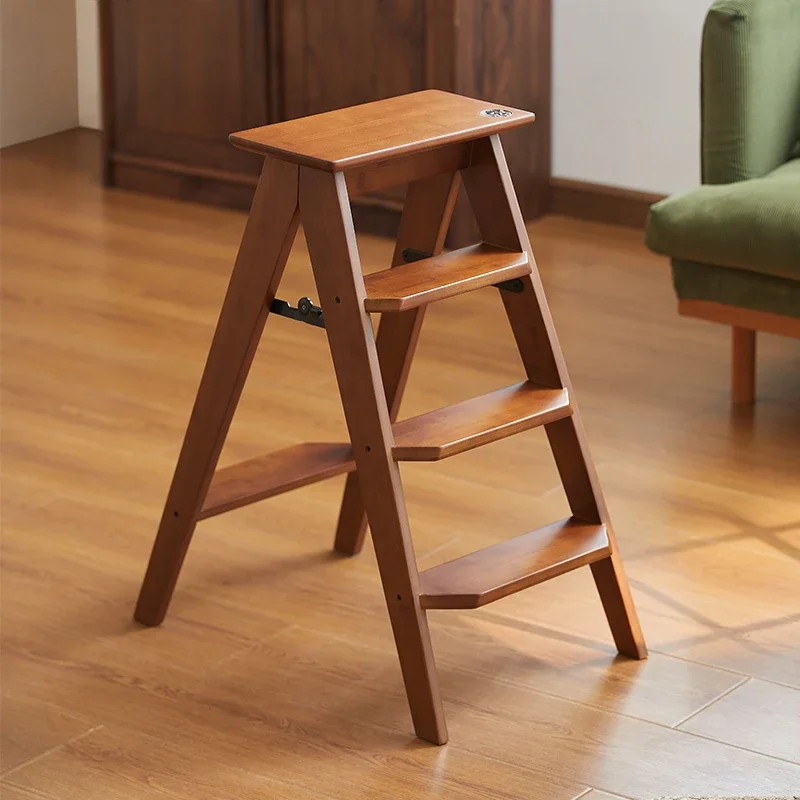 

Thicken Wooden Folding Stool Furniture Household Small Light Kitchen Ladder Chair Dual Use Bedside Table Step Ladder Stool