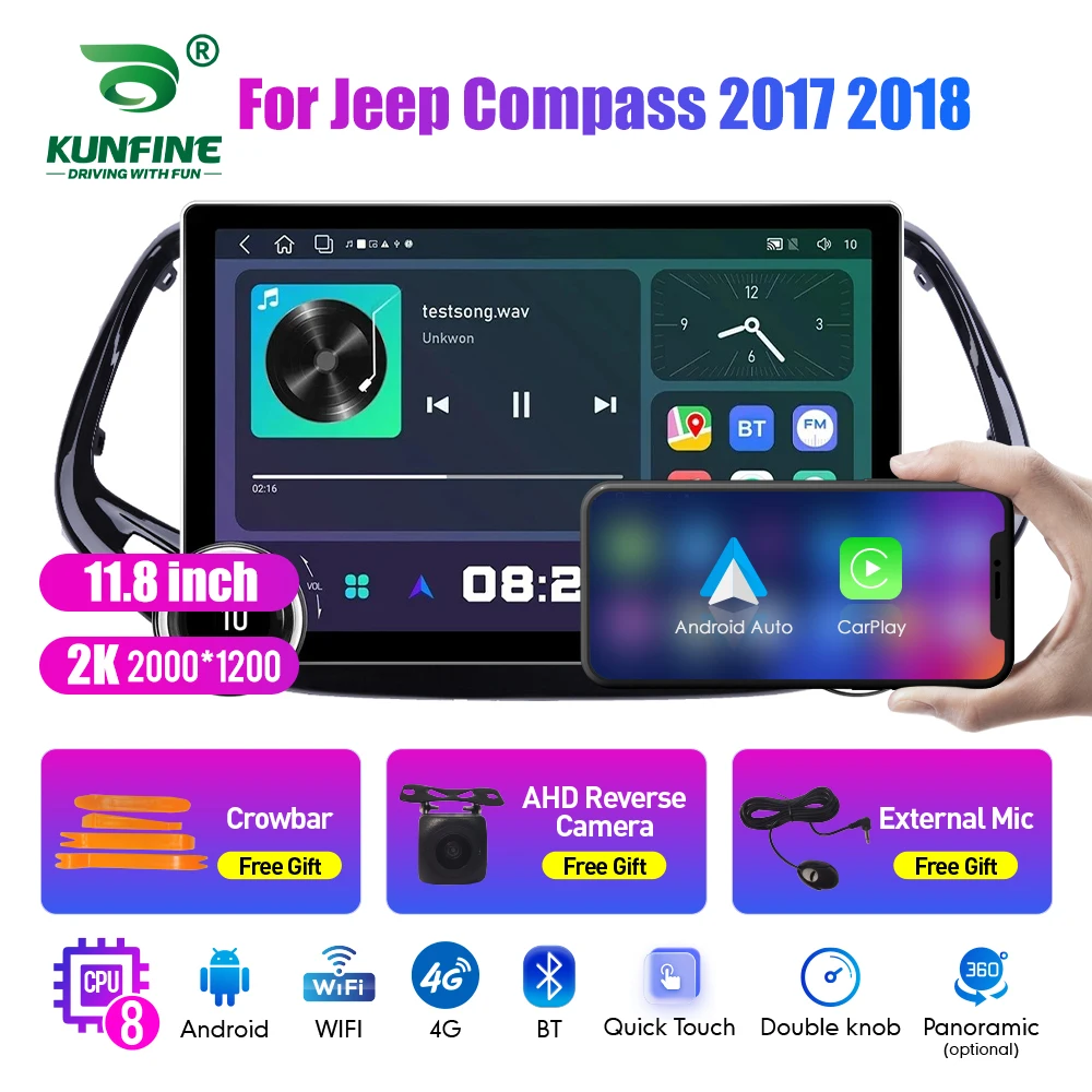 11.8 Inch 2K Double Knobs 2 Din Car Radio For Honda Compass 2017-2018 Car Radio DVD Multimedia Video Player Android Auto Carplay