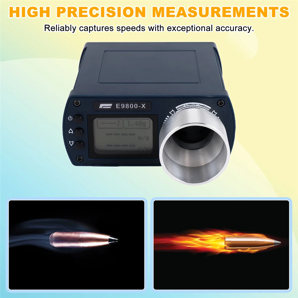 E9800-X Speed Tester com tela LCD, cronógrafo, FPS, alta potência para caça, Speed Tester