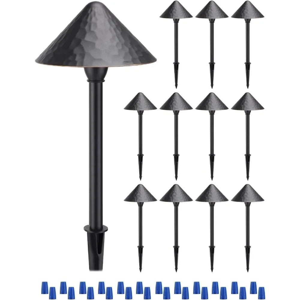 

12-Pack Low Voltage Pathway Lights, 3W 12-24V Low Profile LED Landscape Path Lights, Cone Head with Vintage Texture