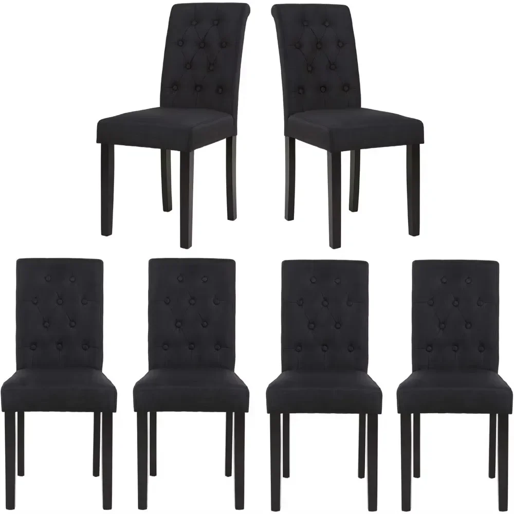 Set of 6 Upholstered Fabric Dining Chairs with Button-Tufted Details Living Room Chairs (Black Set of 6)