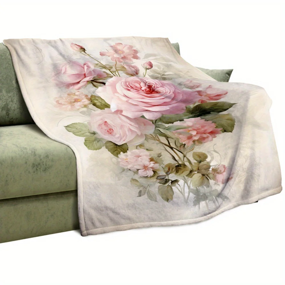 

Vintage Rose Print Flannel Throw Blanket | 100% Polyester, Ultra-Soft & Cozy | Multi-Use for Sofa, Bed, Office, Camping | All-Se