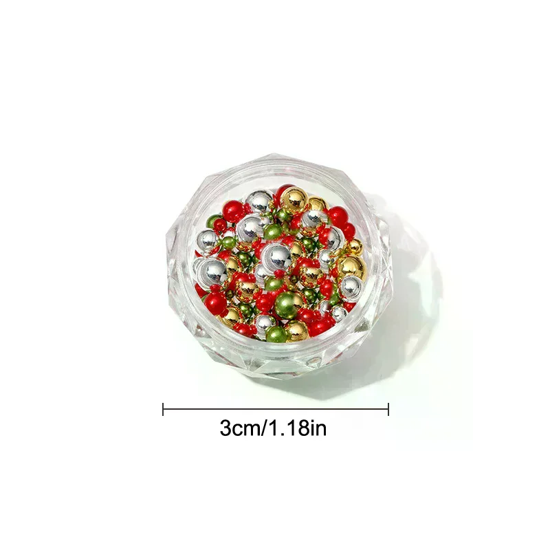 Perlas redondas mezcladas de Navidad, decoración artística de uñas estereoscópicas coloridas, diamantes de imitación para uñas, suministros para uñas, accesorios para uñas