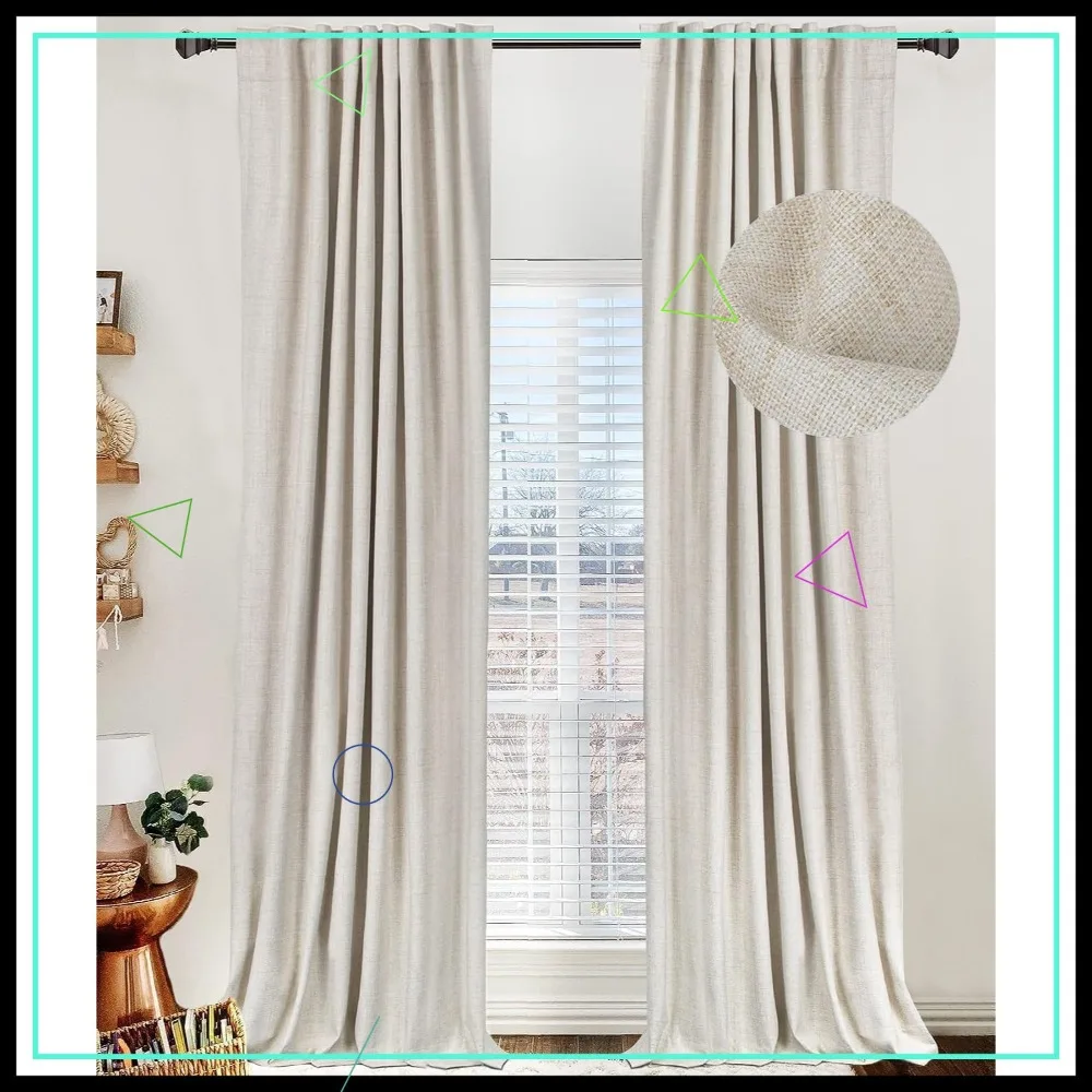 

Blackout Curtains 102 Inches Long for Bedroom, 2 Panels Set, 50"W x 102"L, Cream, Thermal Insulated Linen Look Drapes