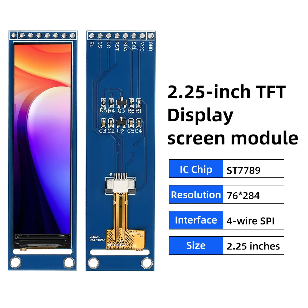 

2.25 Inch TFT LCD Display Module ST7789 Driver IC 4 Wire SPI Interface 76X284 Color full view LCD screen 8 Pin for Arduino