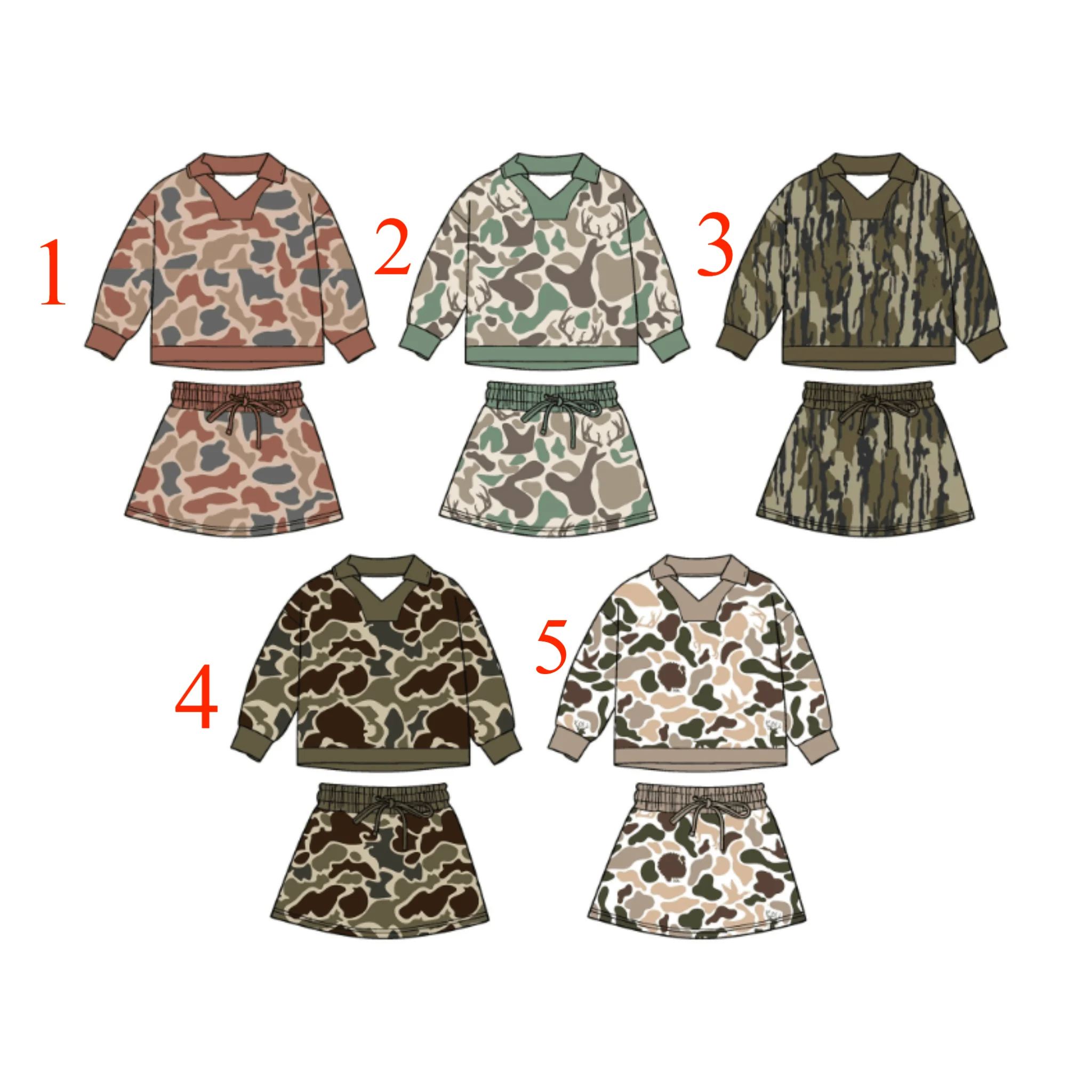 

Camouflage Print Girls' Winter Long-Sleeved Top and Milk Silk Material Skirt Set Retail and Wholesale
