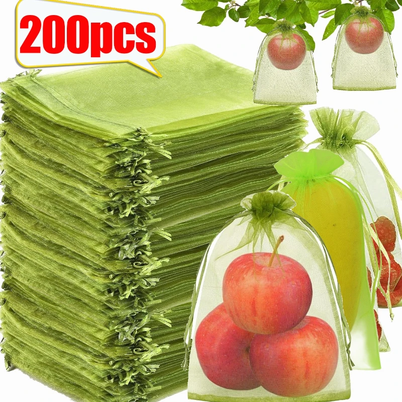 

10/200pcs Fruit Protection Bag Anti-Birds Plant Bag Strawberry Grape Fruit Grow Mesh Bags Vegetable Netting Cover Garden Tools