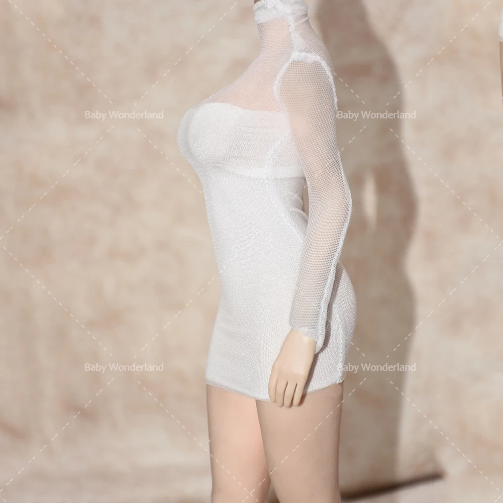 Customized 1/6 Scale Sexy Tight High Neck Short Skirt Mesh See Through Outfit Model Fit 12'' Female Soldier Action Figure Body