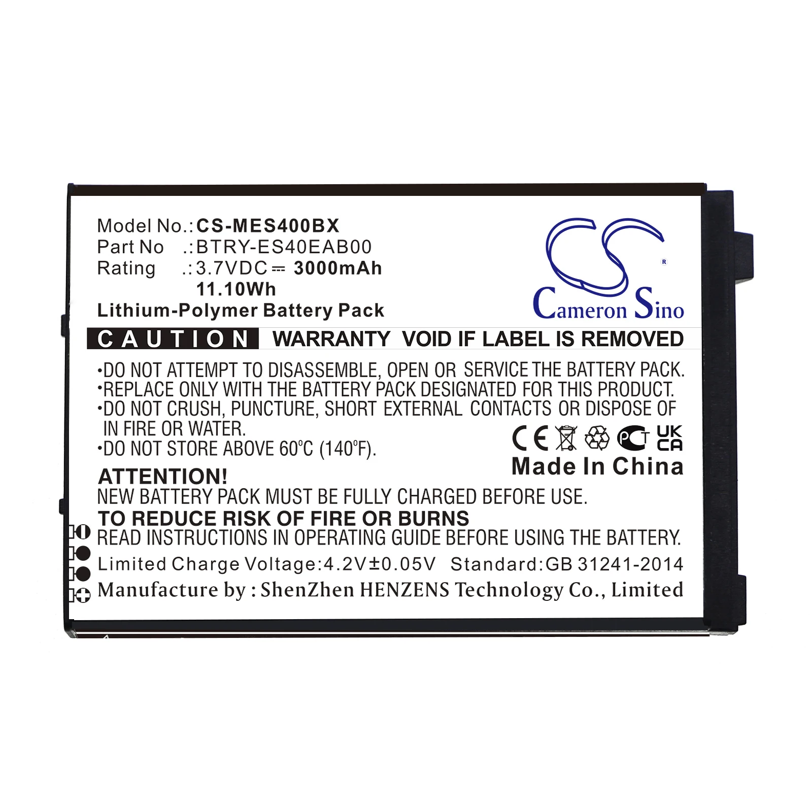 Cameron Sino 3000mAh Battery For Symbol 82-118523-01 82-118523-011 BTRY-ES40EAB00 ES400 MC45 MC4597 ES405