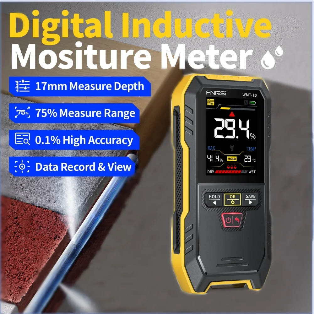 FNIRSI WMT-10 Inductive Wood Moisture Meter 4 IN1 Inductive Hygrometer Non-contact Timber Damp Wall Detector Humidity Tester ﻿