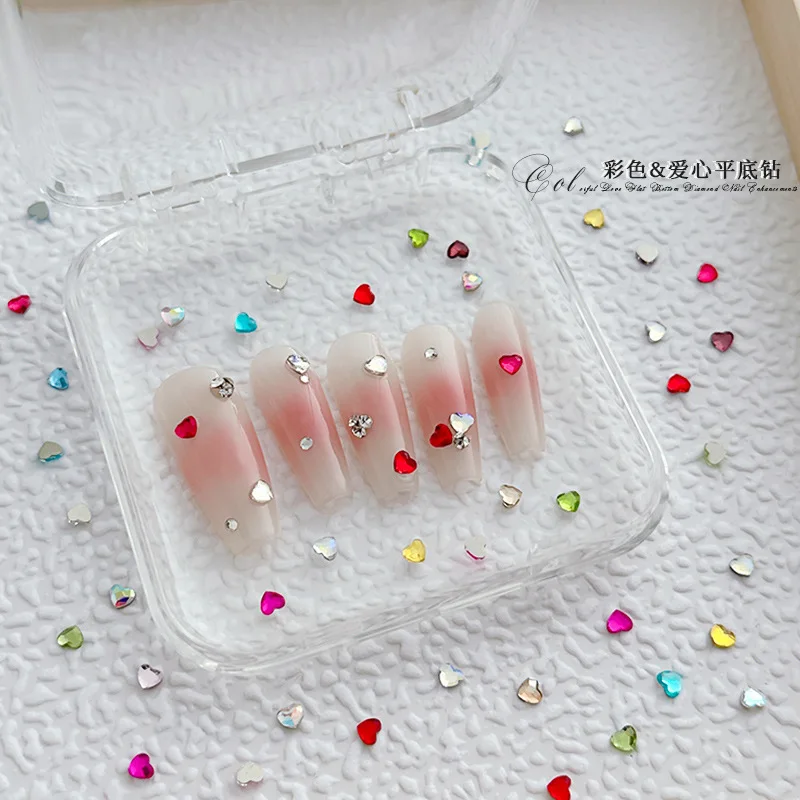 50 SZTUK 3MM Płaskie Ozdoby do Paznokci w Kształcie Serca, Cyrkonie, Elementy do Manicure, Akcesoria do Dekoracji Paznokci, Materiały