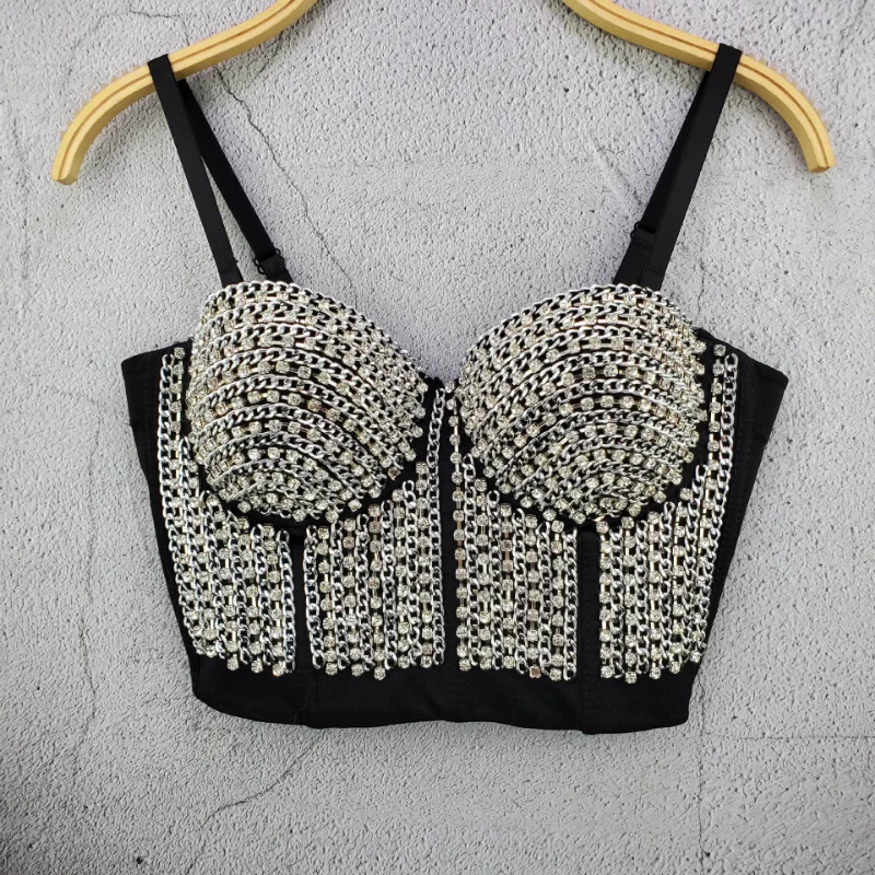 

2022 Rhinestone Bra Blingbling Diamond Cotton Push Up Bras Lingerie Corset Undefined Crop Top Ropa Sexy Bralette Nightclub Bar