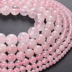 Natural Stone Beads Pink Quartz Rose Rock Crystal Round Loose Beads 4 6 8 10 12 14mm For Bracelets Necklace Jewelry Making