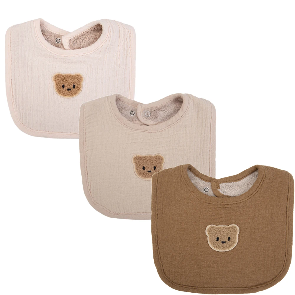 3Pcs/Lot Cute Bear Muslin Cotton Gauze Baby Bibs Saliva Towel Korean Kids Boys Girls Bandanas Adjustable Feeding Burp Cloths
