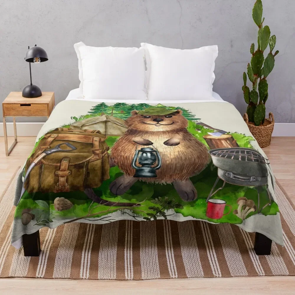 Happy Quokka Camping is happiness Throw Blanket Thermals For Travel anime for sofa Blankets