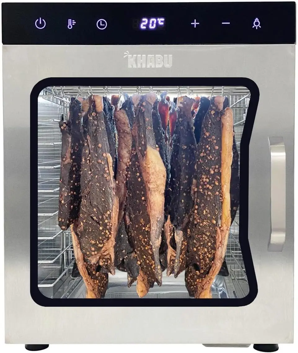 

Сушилка для продуктов из нержавеющей стали (для билтонга) – большой шкаф для сушки с 10 поддонами, 5 штангами для подвешивания, температурный диапазон 20-90°C ° Контроль температуры C