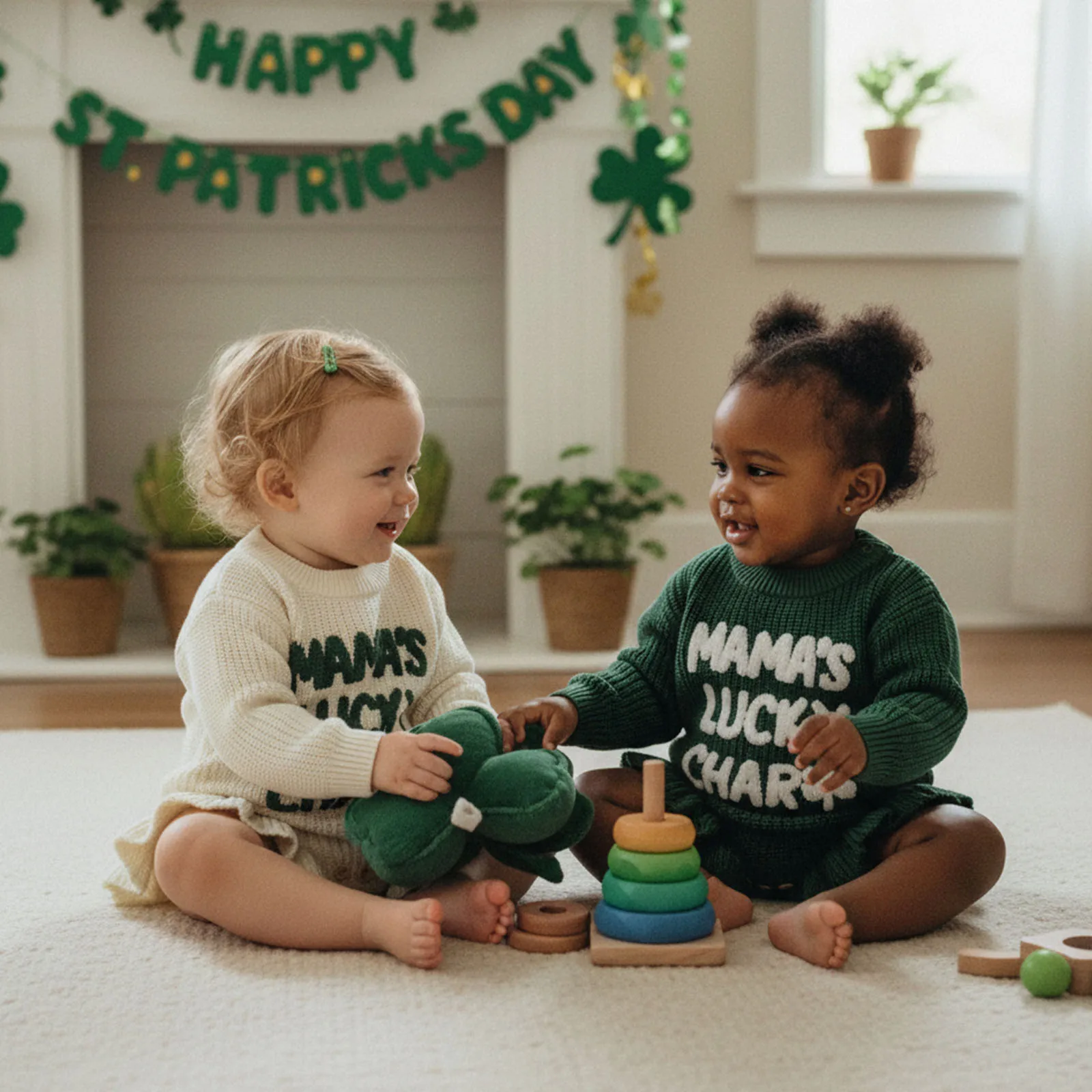 Baby Girl Knit Romper Long Sleeve Round Neck Shamrock Letter Embroidery Bodysuit Spring Outfit