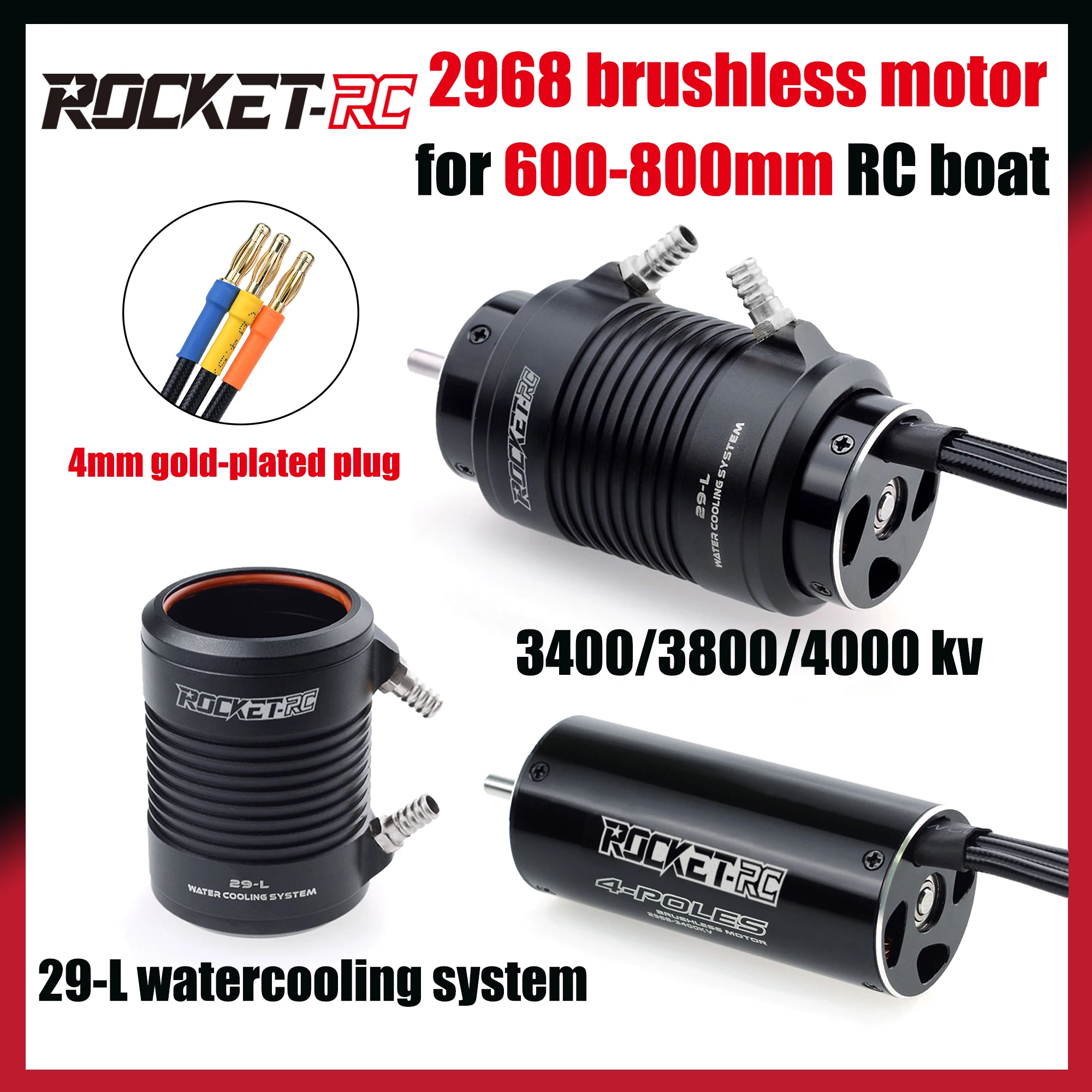 

Rocket-RC 2968 3400KV 3800KV 4000KV Бесщеточный двигатель 29-L с водяным охлаждением для Feilun 600-800 мм RC Boat Traxxas Запчасти