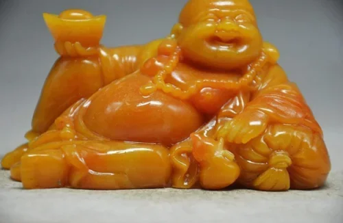 COLLECTIBLE CHINESE SHOUSHAN STONE HAND CARVED MAITREYA BUDDHA STATUE