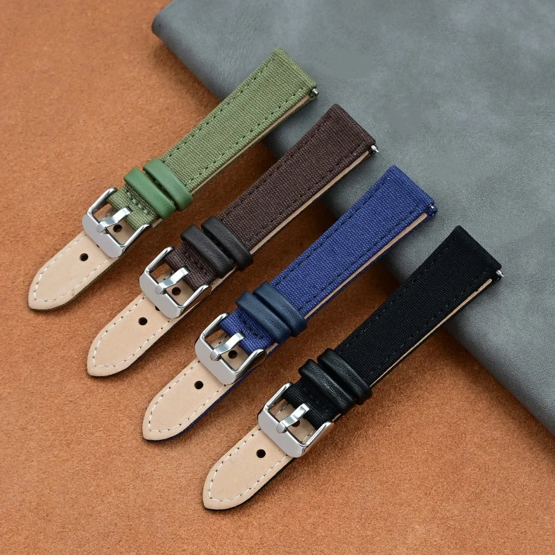 

18mm 19mm 20mm 21mm 22mm 24mm Quick Release Nylon+Leather Watch Strap Replacement for Universal Waterproof Sport Watch Band