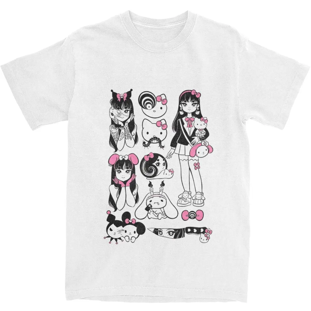 Junji Ito Tomie X Hello Kitty T-Shirt Trend T-Shirts Short Sleeve Streetwear Tshirt Summer Cotton O-Neck Plus Size 5XL Clothes