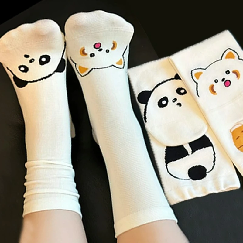 

1/4 пары кавайных носков с маленьким котом, осенне-зимние хлопковые носки с милым мультяшным животным, медведем, креативным принтом медведя, носки для сна для мужчин и женщин