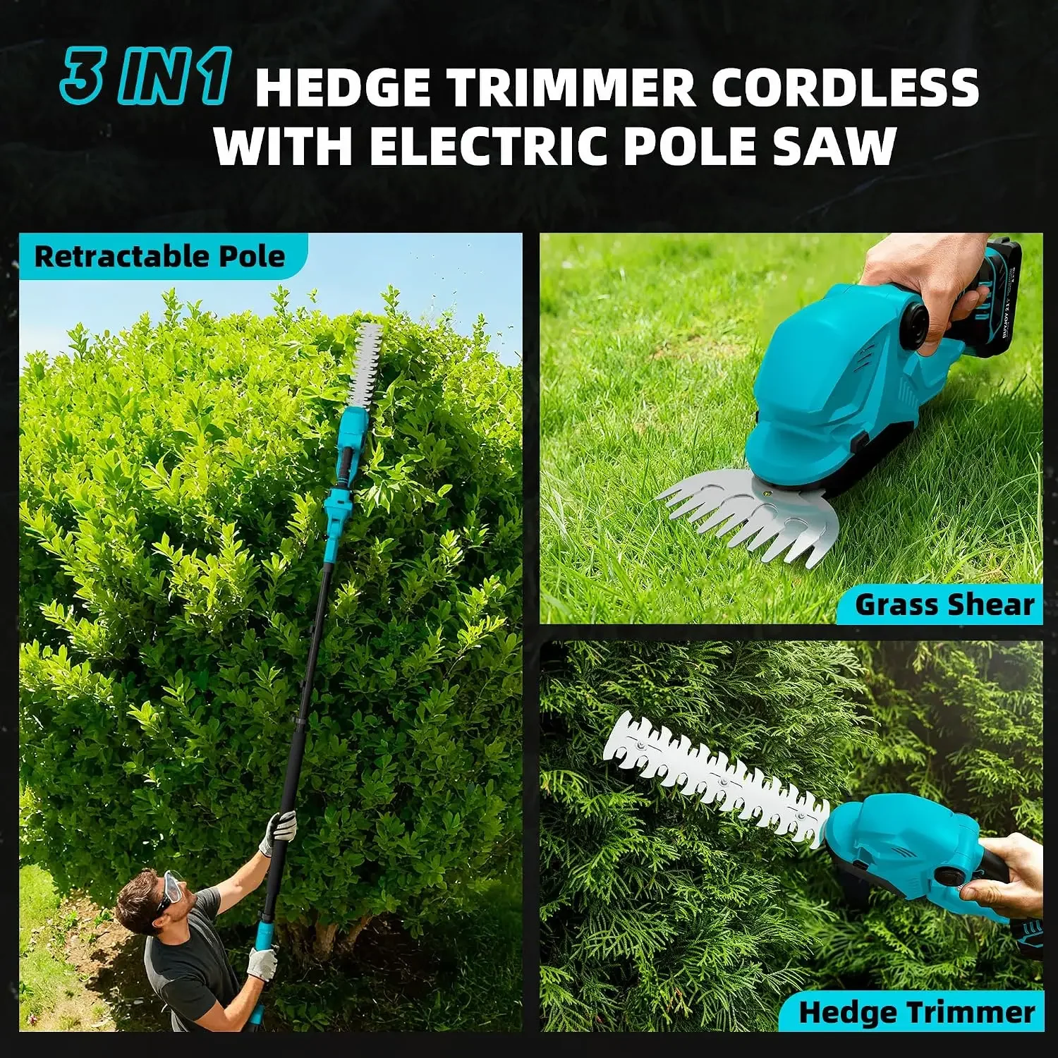 Bestselling4-in-1 Pole Hedge Trimmer & Cordless Grass Shears,2 x 4.0 Ah Batteries & Included Charger,Dual Blade Design,Extension