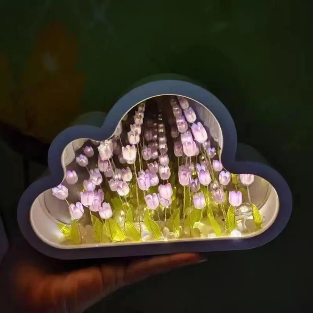 

Excluding Gift Bags Tulip Night Light Acrylic Cloud Shape Tulips Flower Table Lamp Creative Handmade DIY Mirror Light