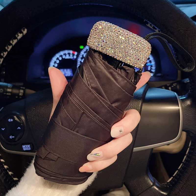 Ombrello da sole con strass da viaggio 6 costole anti-uv Mini tasca leggera protezione solare portatile protezione ultravioletta parasole Foldy