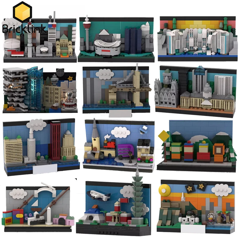 Bricklink Ideas 도시 건축 엽서 세트, 대만, 토란토, 밴쿠버, 아테네, 로스앤젤레스, 뉴욕 빌딩 블록, 장난감 선물 