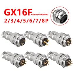 GX16F Plug Copper Goldplated Pins 2 3 4 5 6 7Core8 Pin Aviation Connector Male Plug Female Socket Reverse Mounted M16 Jack