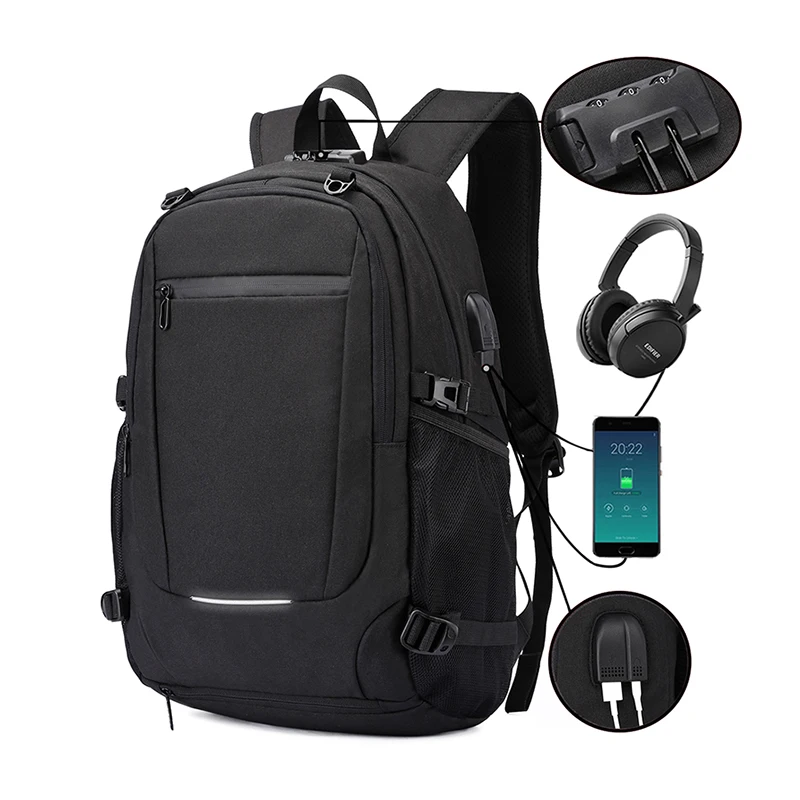 

Neutral Waterproof Backpack With Anti-theft Password Lock, Reflective Strip, Basketball Net Pocket, USB And Headphone Interface