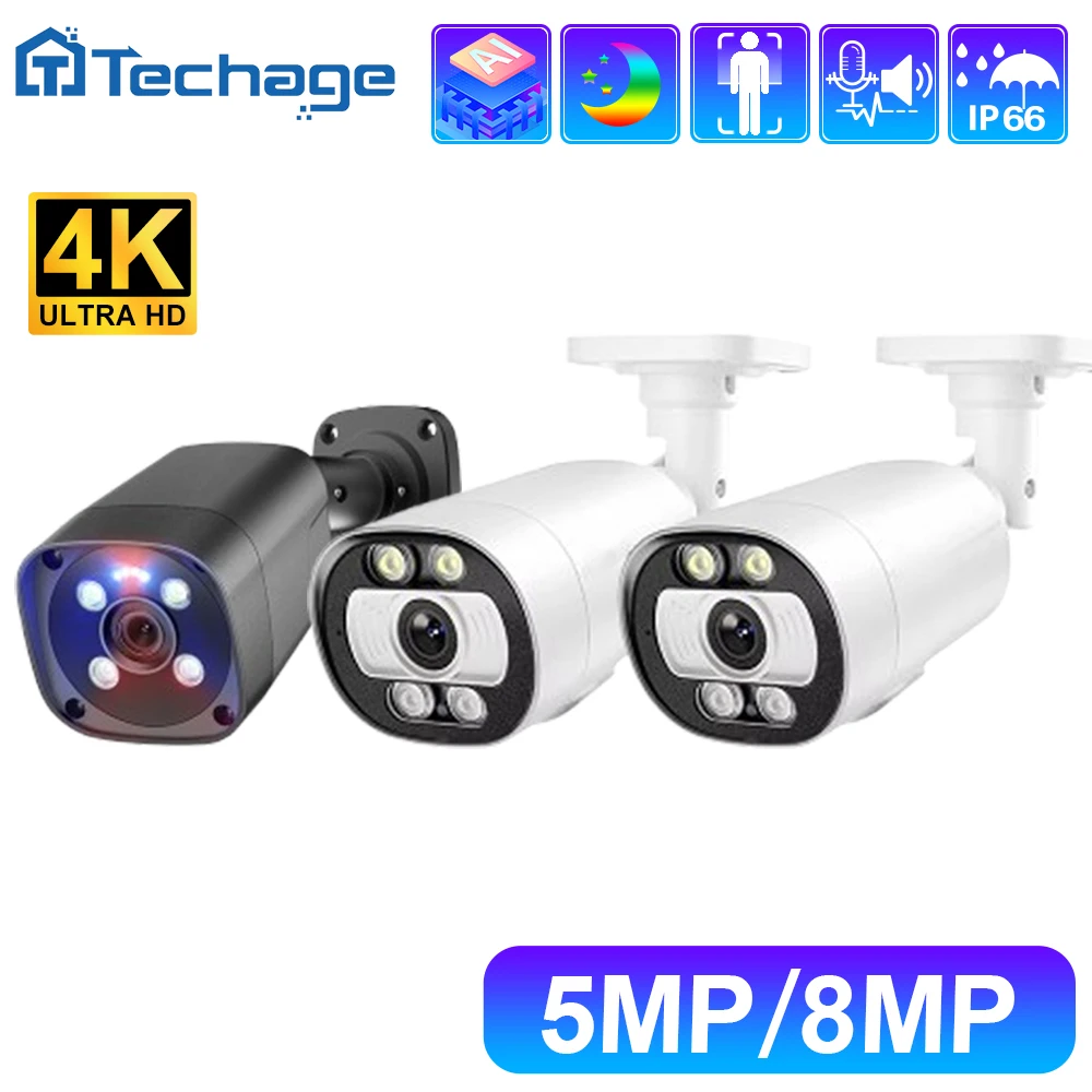 

Techage H.265 8MP 5MP 4K Outdoor POE IP Camera 2-Way Audio Human Detect Home Record Security Camera for CCTV System Surveillance