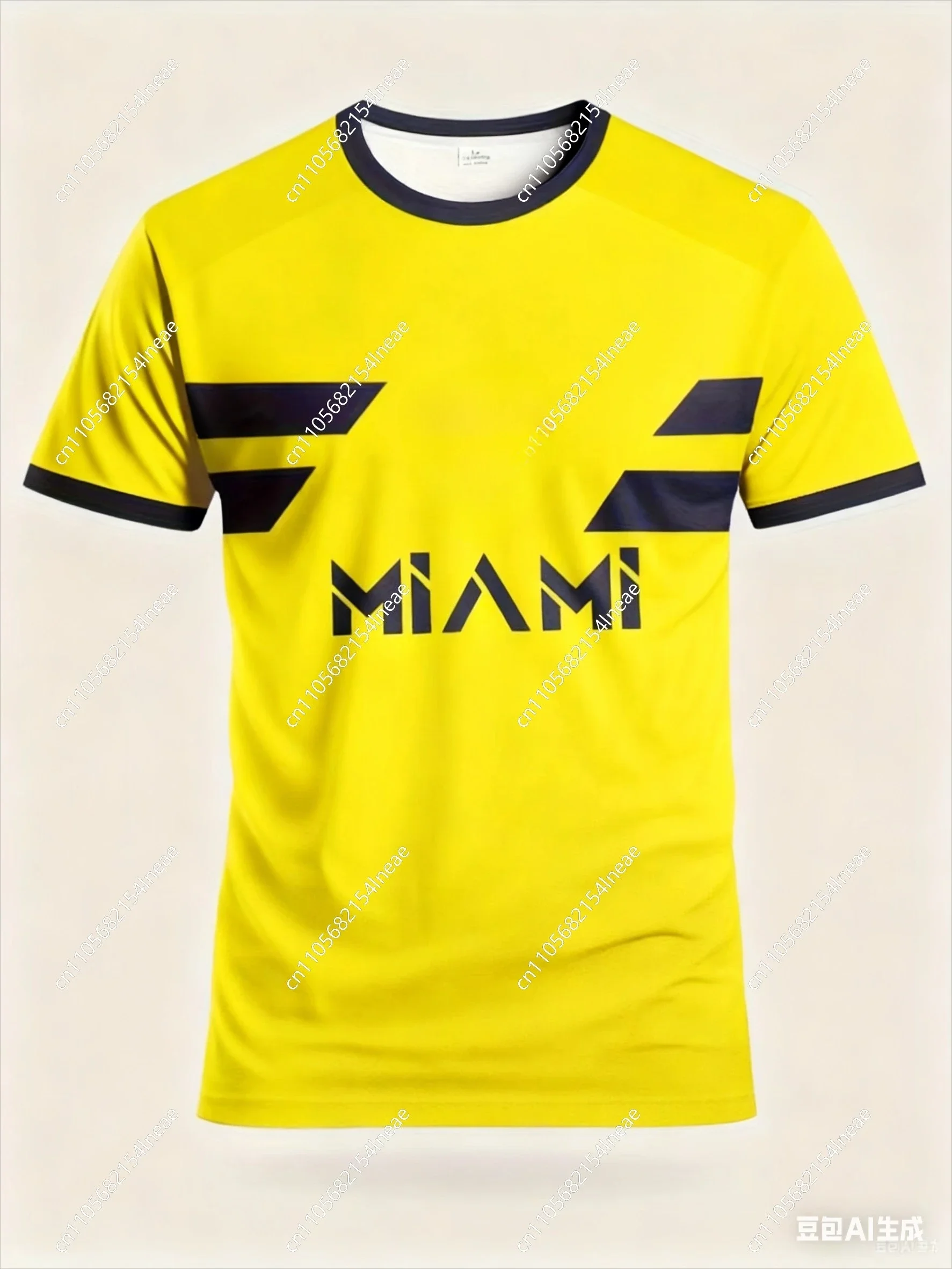 

Summer 2025 Adult Tops Men's Round Neck Short Sleeved MIAMI Print Lightweight Sports Casual jersey T-Shirt
