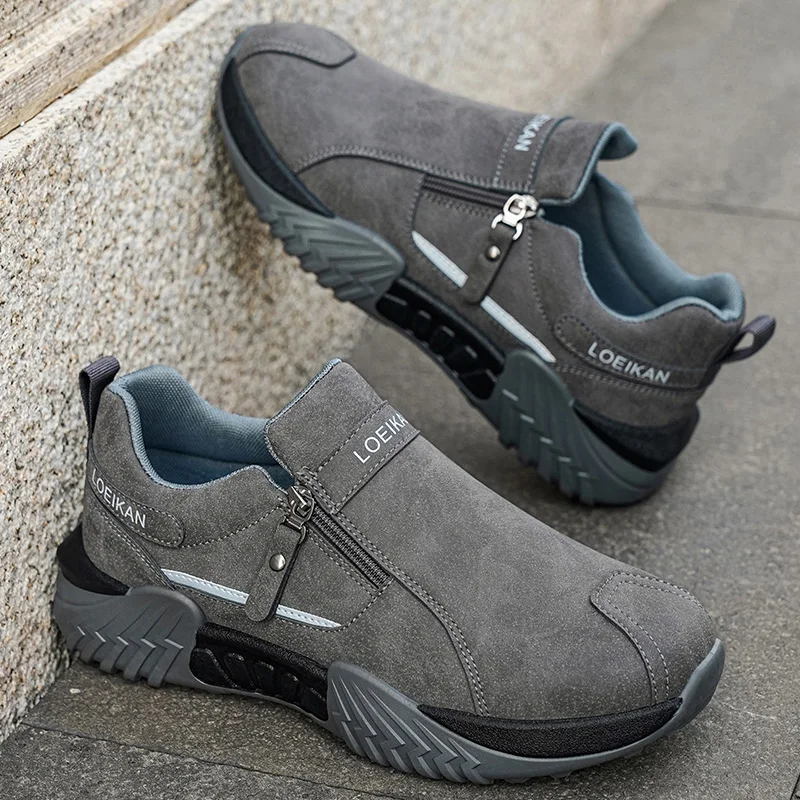 Herren Outdoor Freizeitschuhe - LOEIKAN Reißverschluss Rutschfeste Wanderschuhe