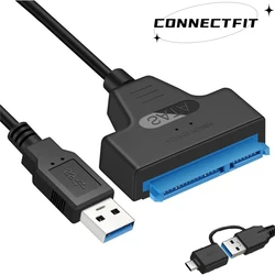 USB C SATA 3 Cable Sata To USB 3.0 Adapter Cable UP To 6 Gbps Support 2.5Inch External SSD HDD Hard Drive 22 Pin Sata III for PC